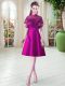 Purple A-line Beading Prom Gown Lace Up Satin Cap Sleeves Knee Length