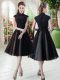 Elegant Tulle High-neck Cap Sleeves Zipper Beading and Lace Prom Party Dress in Black