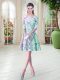 Apple Green Prom Gown Prom and Party with Ruching Scoop Half Sleeves Lace Up
