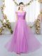 Lilac Sleeveless Lace Floor Length Dama Dress for Quinceanera
