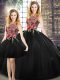 Scoop Sleeveless Sweet 16 Quinceanera Dress Floor Length Embroidery Black Tulle