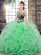 Designer Apple Green Ball Gowns Tulle Sweetheart Sleeveless Embroidery and Ruffles Lace Up 15 Quinceanera Dress Sweep Train