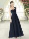 One Shoulder Sleeveless Prom Evening Gown Ankle Length Hand Made Flower Black Chiffon