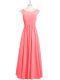 Pink Cap Sleeves Floor Length Lace Zipper Evening Dress