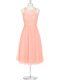 Glamorous Chiffon Scoop Sleeveless Zipper Lace Prom Party Dress in Pink