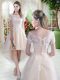 Champagne Lace Up Off The Shoulder Lace Prom Party Dress Tulle Short Sleeves
