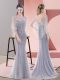 Grey Zipper Scoop Beading Homecoming Dress Tulle Half Sleeves Sweep Train