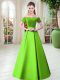 Off The Shoulder Neckline Belt Prom Dresses Short Sleeves Lace Up