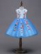 Blue Scoop Zipper Hand Made Flower Flower Girl Dress Sleeveless