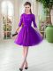 Great Tulle Scalloped Half Sleeves Zipper Lace in Purple