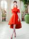 Custom Made Short Sleeves Tulle High Low Zipper Party Dress for Toddlers in Rust Red with Lace