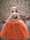 Top Selling Rust Red Ball Gowns Embroidery and Ruffles Kids Pageant Dress Lace Up Tulle Sleeveless Floor Length