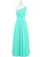 One Shoulder Sleeveless Zipper Dress for Prom Aqua Blue Chiffon