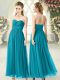 Decent Ankle Length Teal Prom Dress Sweetheart Sleeveless Zipper