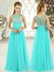 Colorful Aqua Blue Prom and Party and Military Ball with Beading Scoop Sleeveless Backless