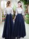 3 4 Length Sleeve Floor Length Beading and Lace Zipper Prom Party Dress with Navy Blue 3 4 Length Sleeve Floor Length Beading and Lace Zipper Prom Party Dress with Navy Blue