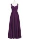 Sleeveless Chiffon Floor Length Zipper Evening Dress in Eggplant Purple with Ruching