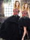 Hot Sale Beading and Embroidery Ball Gown Prom Dress Black Lace Up Sleeveless Floor Length