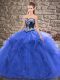 Blue 15 Quinceanera Dress Sweet 16 and Quinceanera with Beading and Embroidery Sweetheart Sleeveless Lace Up