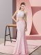 Sumptuous Pink Two Pieces Lace Halter Top Sleeveless Beading Floor Length Backless Prom Gown