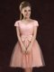 Hot Sale Peach Lace Up Off The Shoulder Lace and Bowknot Dama Dress Tulle and Lace Short Sleeves