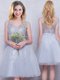 Romantic Tulle Scoop Sleeveless Zipper Beading and Appliques Damas Dress in Grey