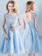 Light Blue Damas Dress Prom and Party and Wedding Party and For with Appliques and Bowknot Scoop Short Sleeves Lace Up