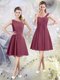 A-line Dama Dress Burgundy Asymmetric Chiffon Sleeveless Knee Length Zipper