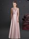 Simple Straps Sleeveless Floor Length Bowknot Zipper Dama Dress with Pink