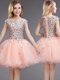 Custom Design Beading and Sequins Dama Dress Pink Lace Up Cap Sleeves Mini Length