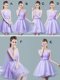 Attractive Lavender Empire Straps Cap Sleeves Tulle Knee Length Zipper Ruching and Bowknot Vestidos de Damas