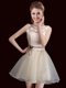 Dynamic Scoop Champagne Organza Lace Up Vestidos de Damas Sleeveless Mini Length Lace