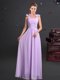 Romantic Straps Lavender Sleeveless Ruching and Hand Made Flower Floor Length Vestidos de Damas