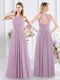 Floor Length Lavender Quinceanera Court Dresses Halter Top Sleeveless Zipper