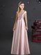 Pretty Off the Shoulder Pink Cap Sleeves Elastic Woven Satin Zipper Court Dresses for Sweet 16 for Prom and Party and Wedding Party