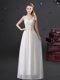 Sleeveless Chiffon Floor Length Zipper Dama Dress for Quinceanera in White with Lace and Appliques and Bowknot