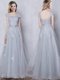 Scoop Tulle Cap Sleeves Floor Length Vestidos de Damas and Lace and Appliques and Belt