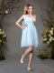 Top Selling Light Blue Chiffon Zipper One Shoulder Sleeveless Mini Length Dama Dress Beading and Ruching