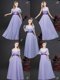 Charming Off the Shoulder Sleeveless Chiffon Floor Length Zipper Damas Dress in Lavender with Ruffled Layers and Ruching and Belt