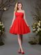Edgy One Shoulder Red Sleeveless Mini Length Beading and Ruching Zipper Quinceanera Court of Honor Dress
