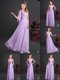 One Shoulder Lavender Empire Ruching and Bowknot and Hand Made Flower Damas Dress Zipper Chiffon Sleeveless Floor Length
