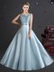 Straps Light Blue Sleeveless Floor Length Bowknot Zipper Vestidos de Damas