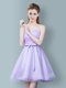 Ruching and Bowknot Quinceanera Dama Dress Lavender Zipper Sleeveless Knee Length Ruching and Bowknot Quinceanera Dama Dress Lavender Zipper Sleeveless Knee Length