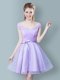 High End Ruching and Bowknot Dama Dress for Quinceanera Lavender Zipper Cap Sleeves Knee Length