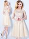 Cute Scoop Champagne Sleeveless Knee Length Appliques Lace Up Dama Dress