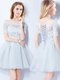 Off the Shoulder Light Blue A-line Lace Court Dresses for Sweet 16 Lace Up Tulle Short Sleeves Mini Length