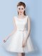 Unique Scoop Knee Length A-line Sleeveless White Dama Dress for Quinceanera Lace Up