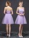 Mini Length Lace Up Vestidos de Damas Lavender for Prom and Party and Wedding Party with Lace and Belt