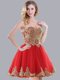 Red Lace Up Damas Dress Appliques Sleeveless Mini Length