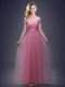 Pink Lace Up Off The Shoulder Ruching and Bowknot Court Dresses for Sweet 16 Tulle Sleeveless